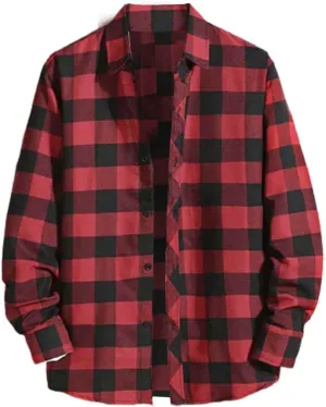 Men's Fashion Long Sleeve Plaid Button Down Shirts Big and Tall Casual Lightweight Regular Fit Work Shirt with Pocket