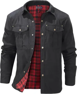 Men's flannel lined shirt jacket Lightweight snap western denim shirt jacket Short coat Vintage snap western jacket