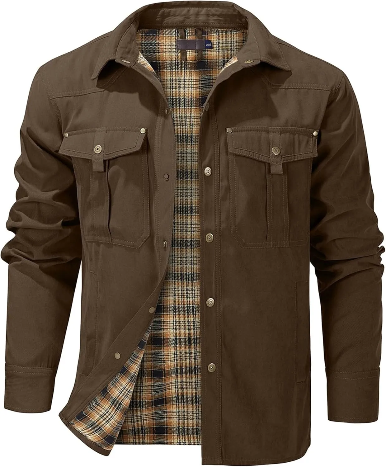 Men's flannel lined shirt jacket Lightweight snap western denim shirt jacket Short coat Vintage snap western jacket