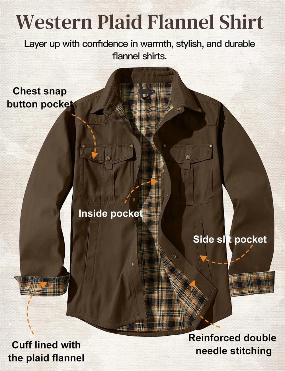 Men's flannel lined shirt jacket Lightweight snap western denim shirt jacket Short coat Vintage snap western jacket