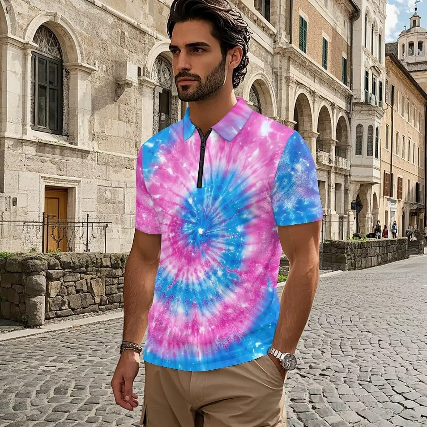 Men's Golf Shirts Short Sleeve Zipper Shirt Casual Slim Fit Sports Golf Shirt Summer Athletic Tennis Tops