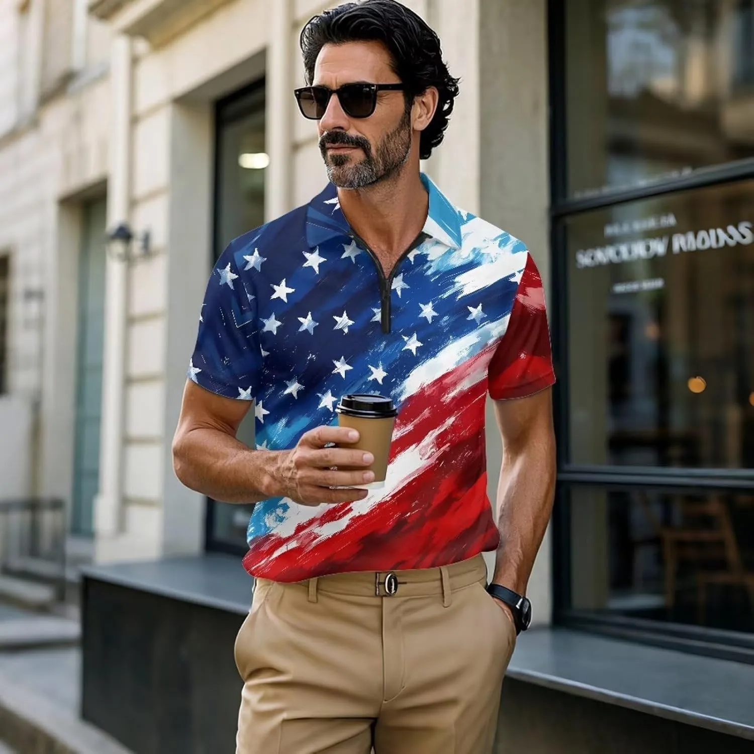 Men's Golf Shirts Short Sleeve Zipper Shirt Casual Slim Fit Sports Golf Shirt Summer Athletic Tennis Tops