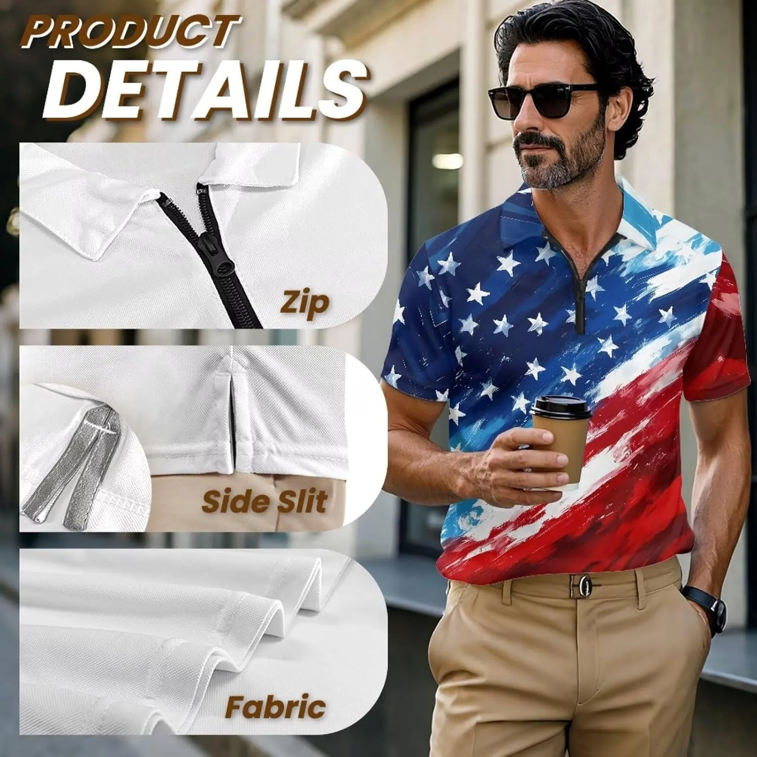 Men's Golf Shirts Short Sleeve Zipper Shirt Casual Slim Fit Sports Golf Shirt Summer Athletic Tennis Tops