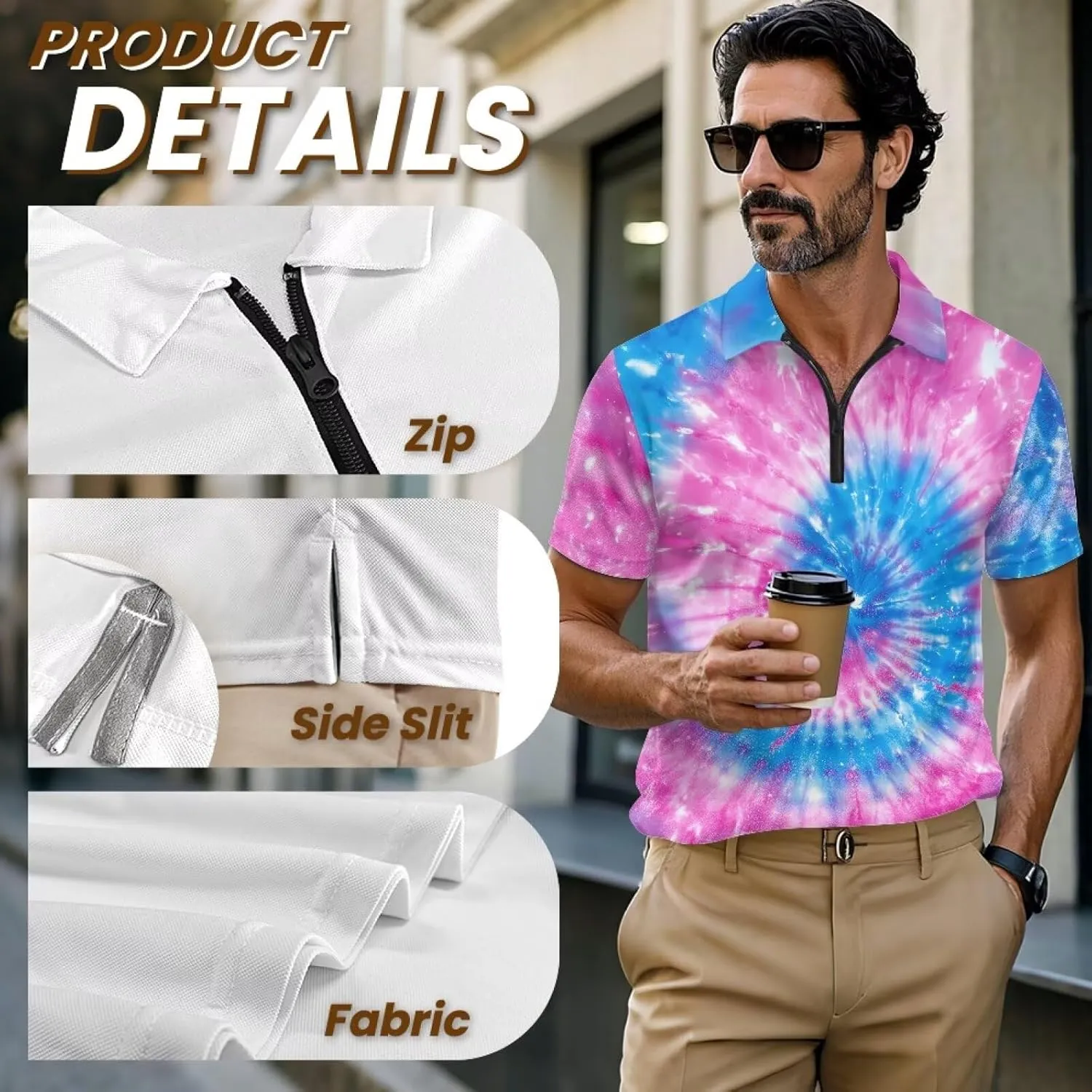Men's Golf Shirts Short Sleeve Zipper Shirt Casual Slim Fit Sports Golf Shirt Summer Athletic Tennis Tops