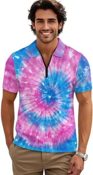 Men's Golf Shirts Short Sleeve Zipper Shirt Casual Slim Fit Sports Golf Shirt Summer Athletic Tennis Tops