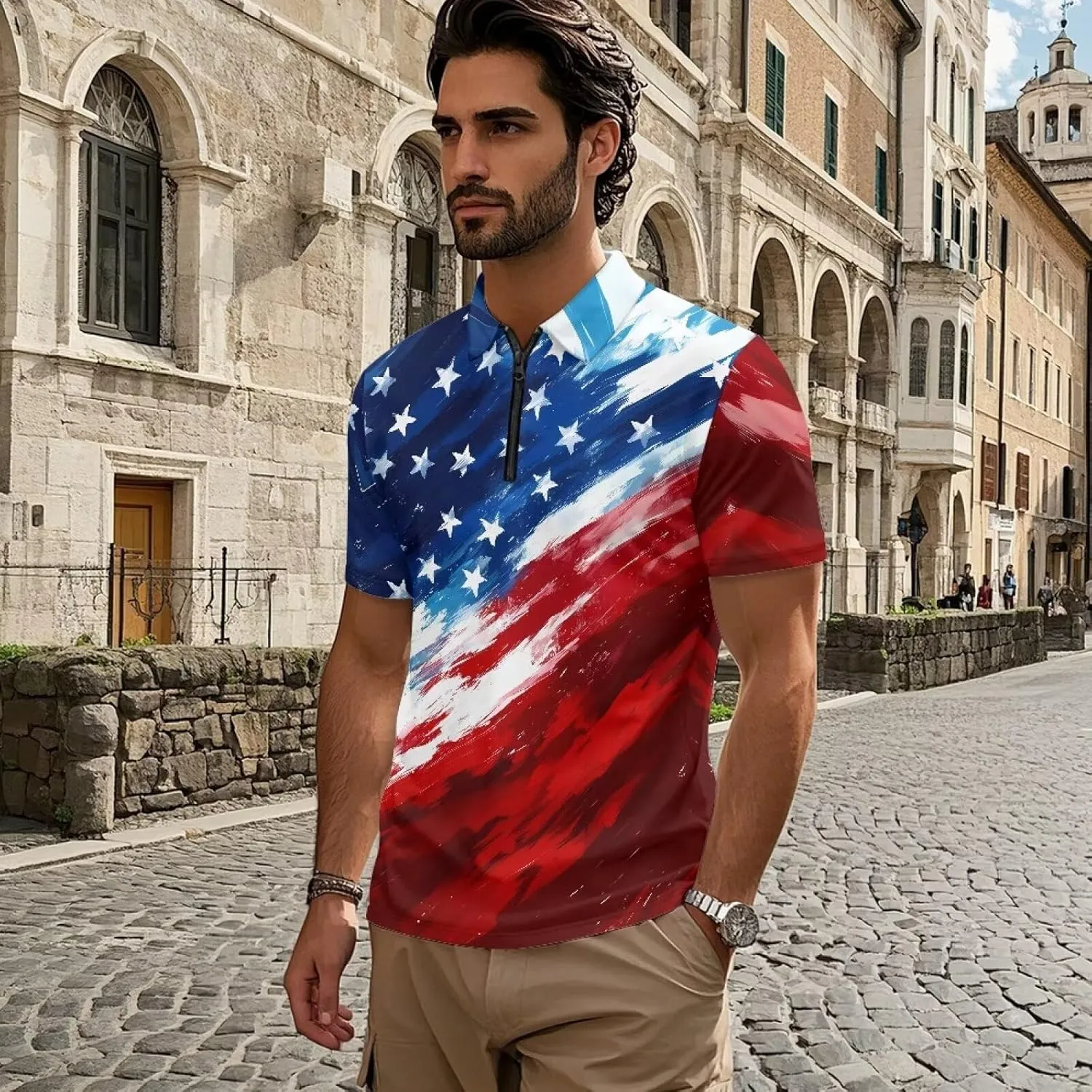 Men's Golf Shirts Short Sleeve Zipper Shirt Casual Slim Fit Sports Golf Shirt Summer Athletic Tennis Tops