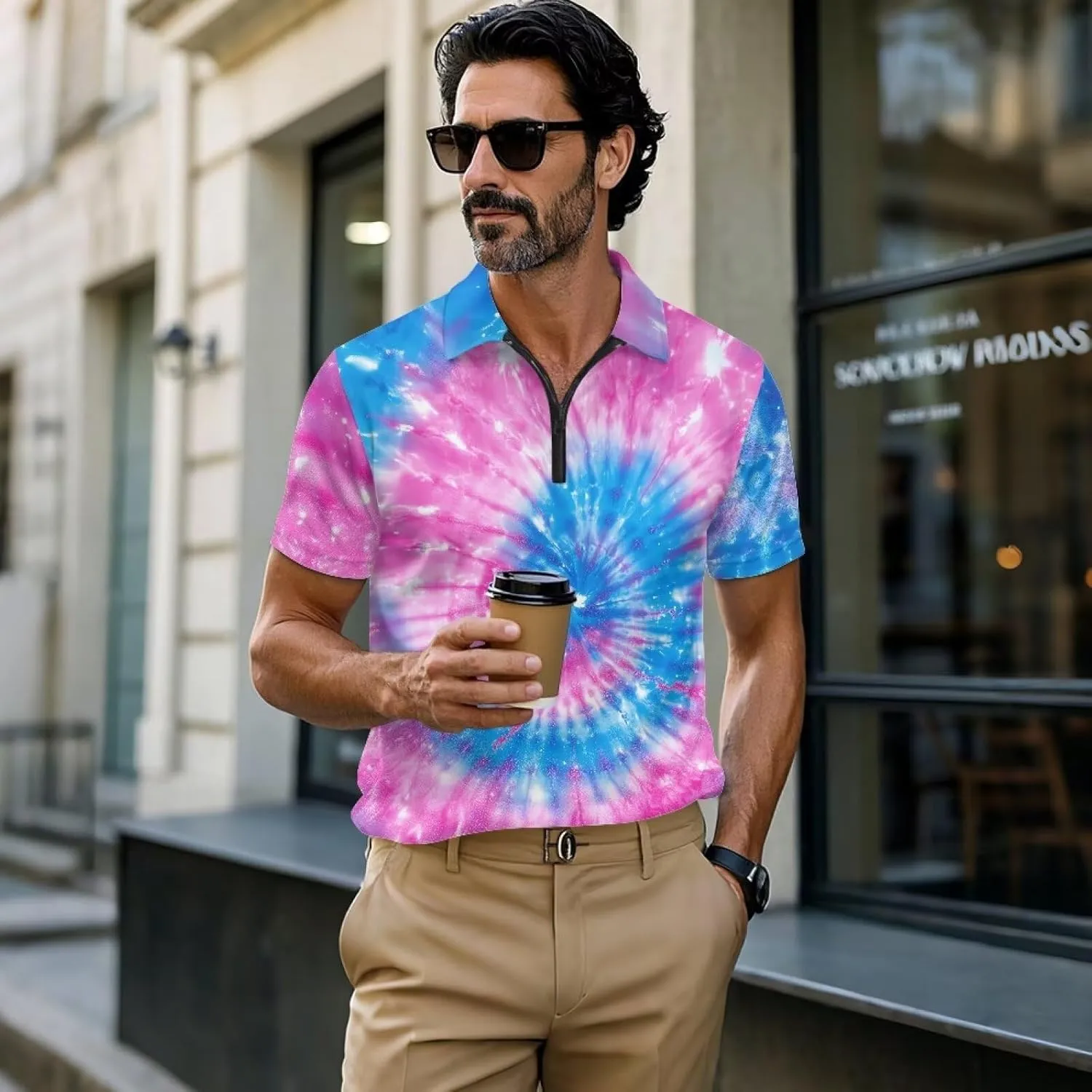 Men's Golf Shirts Short Sleeve Zipper Shirt Casual Slim Fit Sports Golf Shirt Summer Athletic Tennis Tops