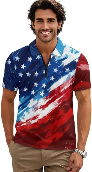 Men's Golf Shirts Short Sleeve Zipper Shirt Casual Slim Fit Sports Golf Shirt Summer Athletic Tennis Tops
