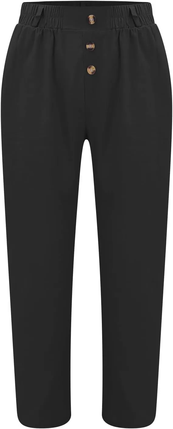 Mens Linen Pants Straight-Legs Lightweight Elastic Waist Cotton Pants Casual Summer Beach with Pocket Fashion Trousers