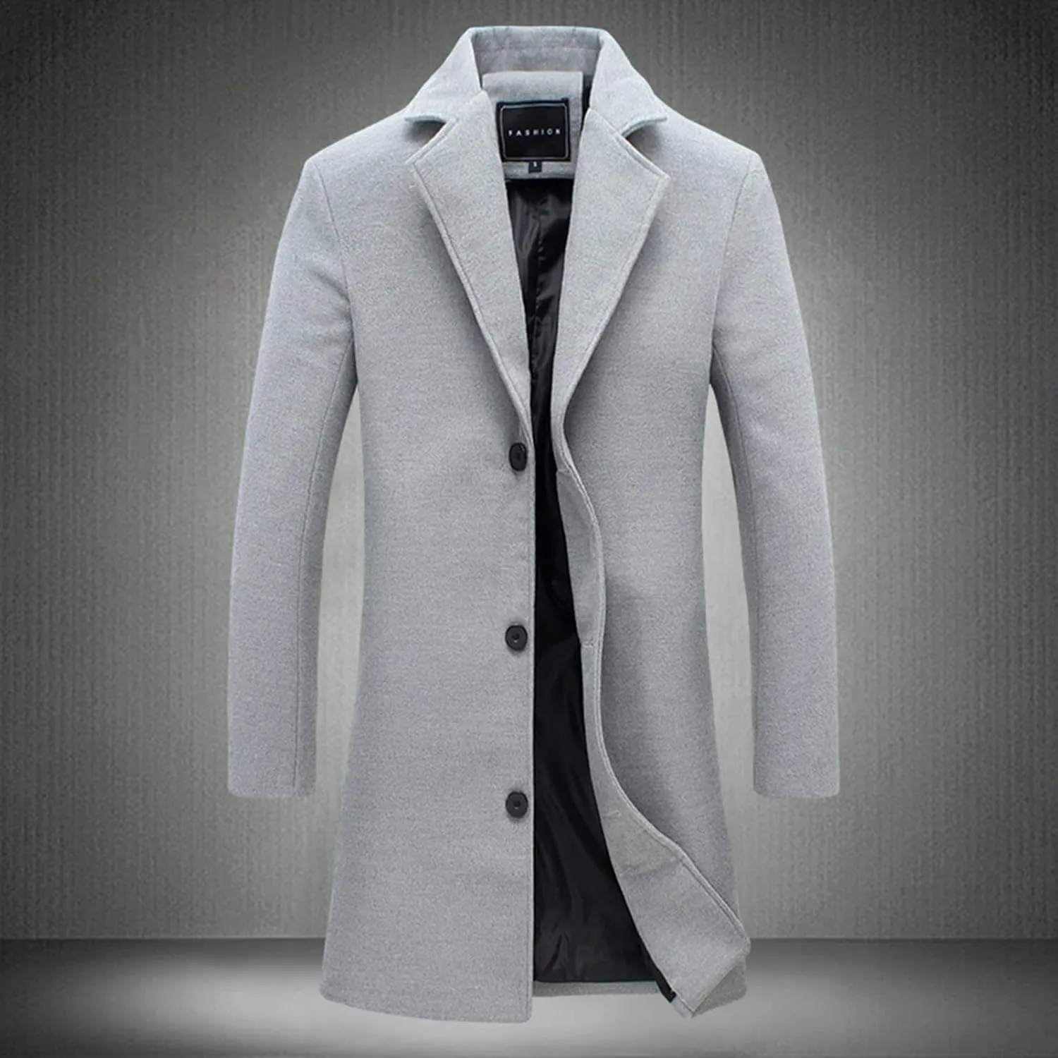 Men's Long Trench Coat Notched Collared Button Down Pea Coat Fall Winter Windproof Windbreaker Jackets Trendy Outfits