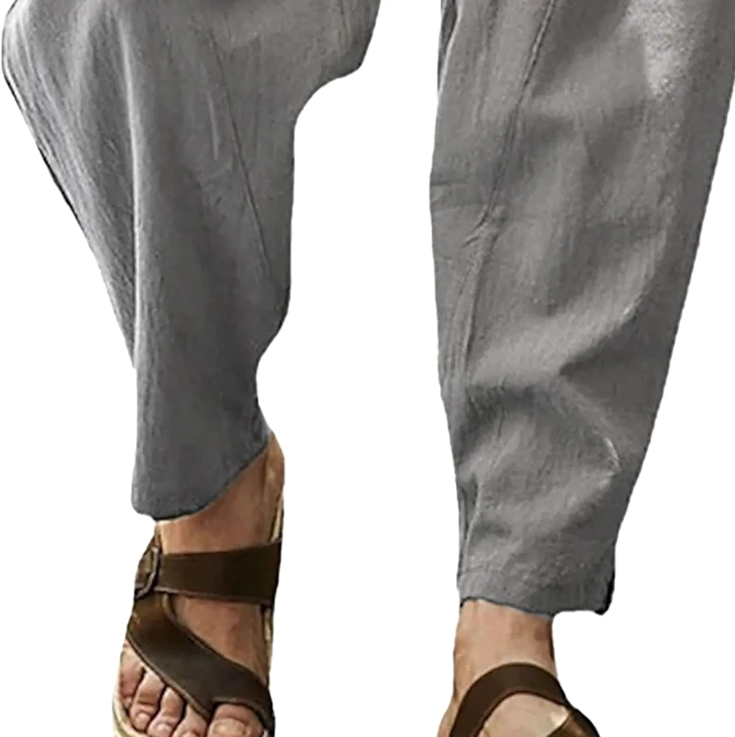 Mens Lounge Linen Pants Trendy Baggy Yoga Lightweight Slacks Casual Wide Leg Trousers with Pockets