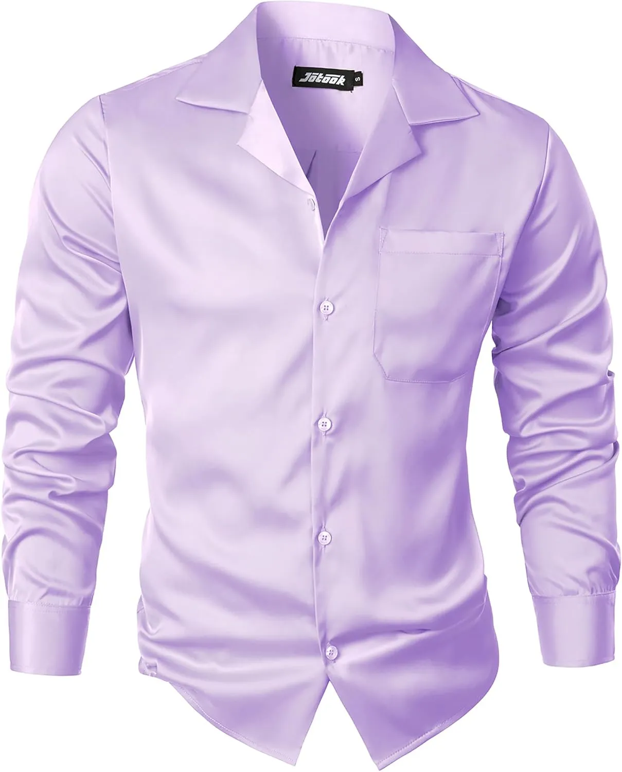 Mens Luxury Satin Silk Dress Shirts Wrinkle Free Casual Button Down Long Sleeve Shirt Prom Wedding Shirt