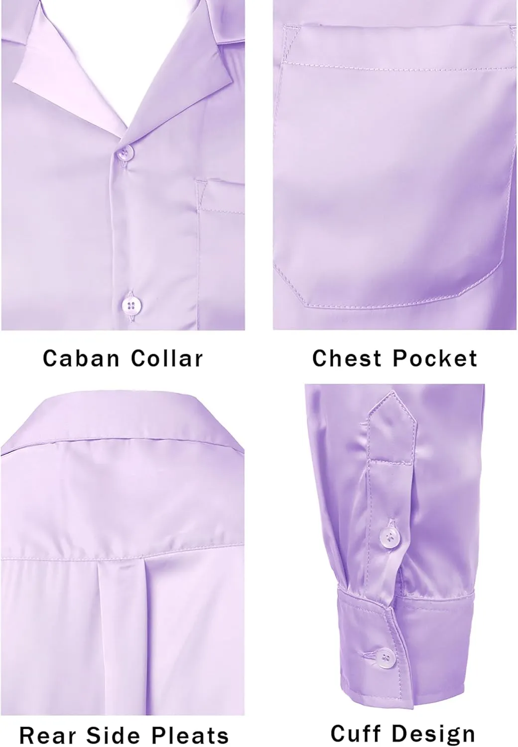 Mens Luxury Satin Silk Dress Shirts Wrinkle Free Casual Button Down Long Sleeve Shirt Prom Wedding Shirt