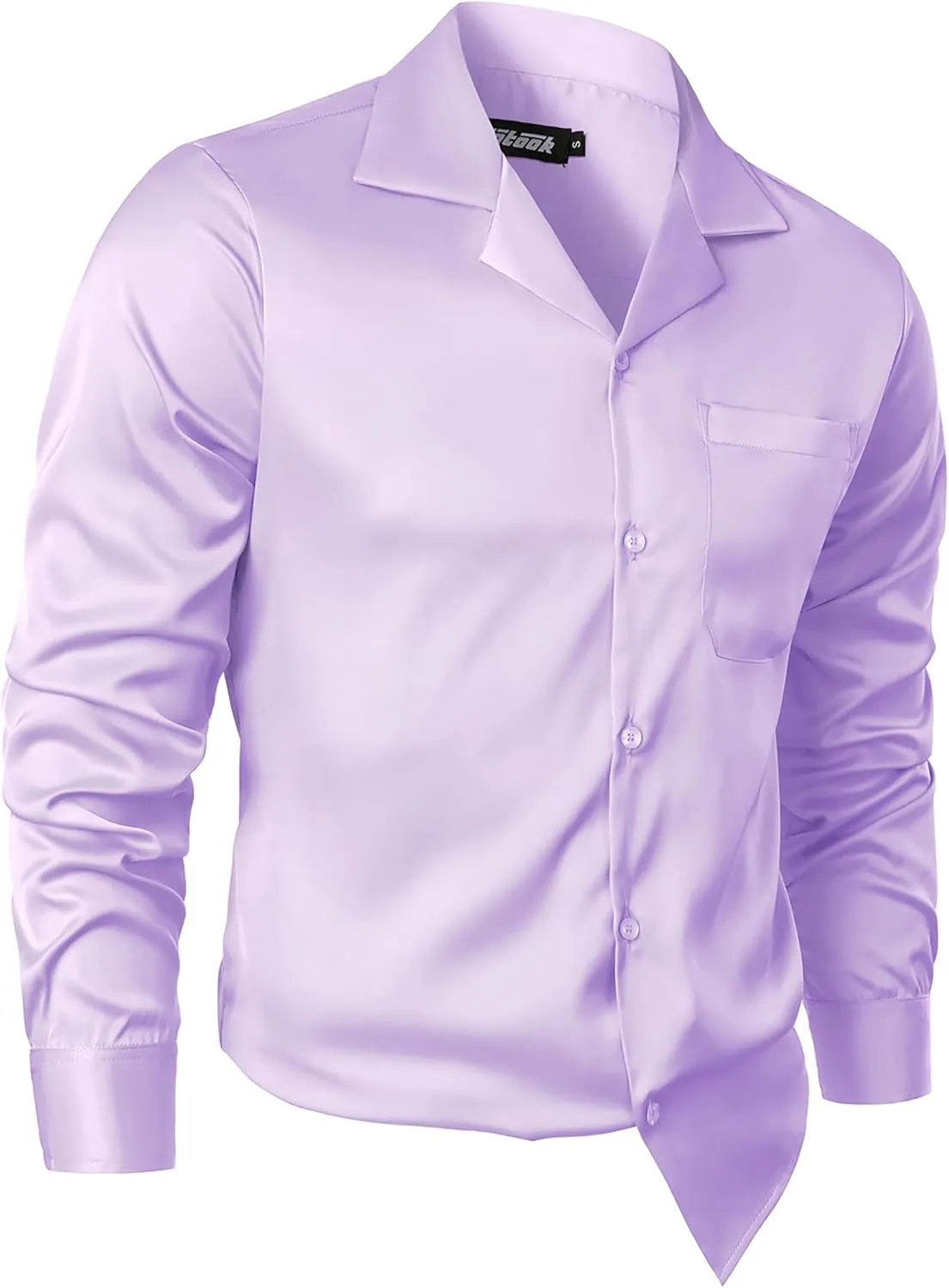 Mens Luxury Satin Silk Dress Shirts Wrinkle Free Casual Button Down Long Sleeve Shirt Prom Wedding Shirt