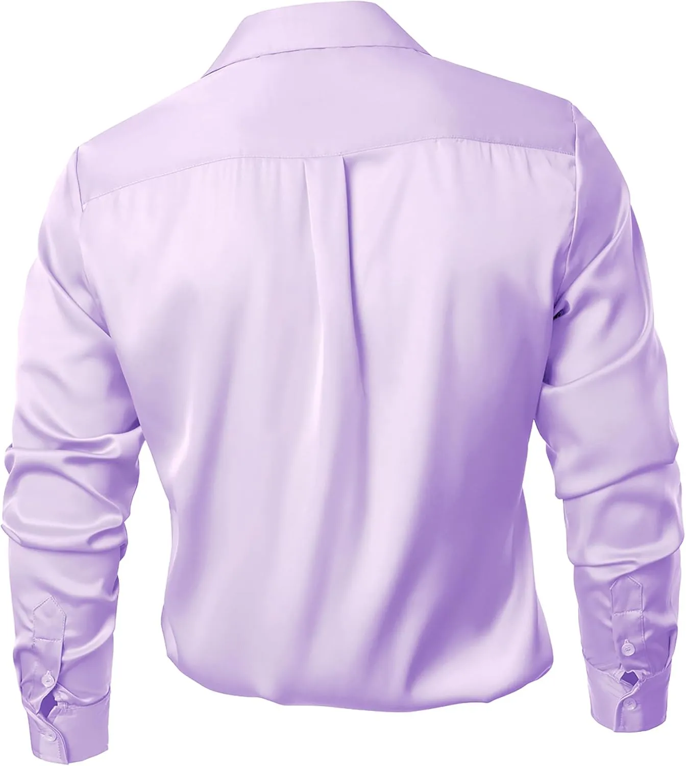 Mens Luxury Satin Silk Dress Shirts Wrinkle Free Casual Button Down Long Sleeve Shirt Prom Wedding Shirt