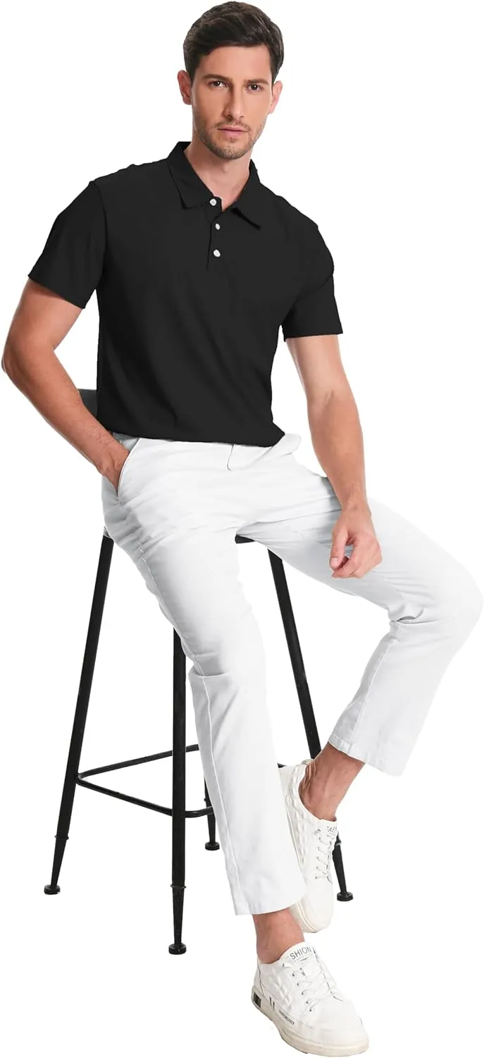 Mens Polo Shirts Collar Short Sleeve Golf Shirt Quicky Dry Moisture Wicking Lightweight Polo T-Shirt