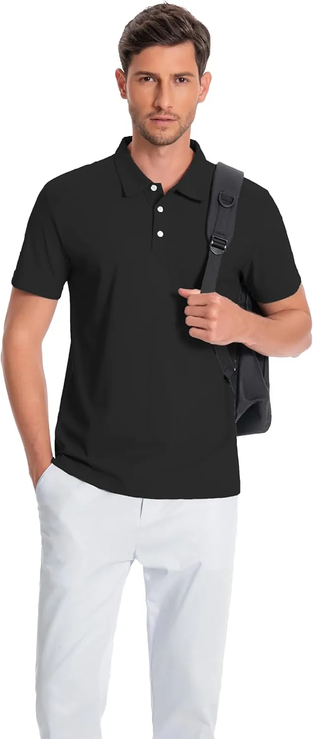 Mens Polo Shirts Collar Short Sleeve Golf Shirt Quicky Dry Moisture Wicking Lightweight Polo T-Shirt