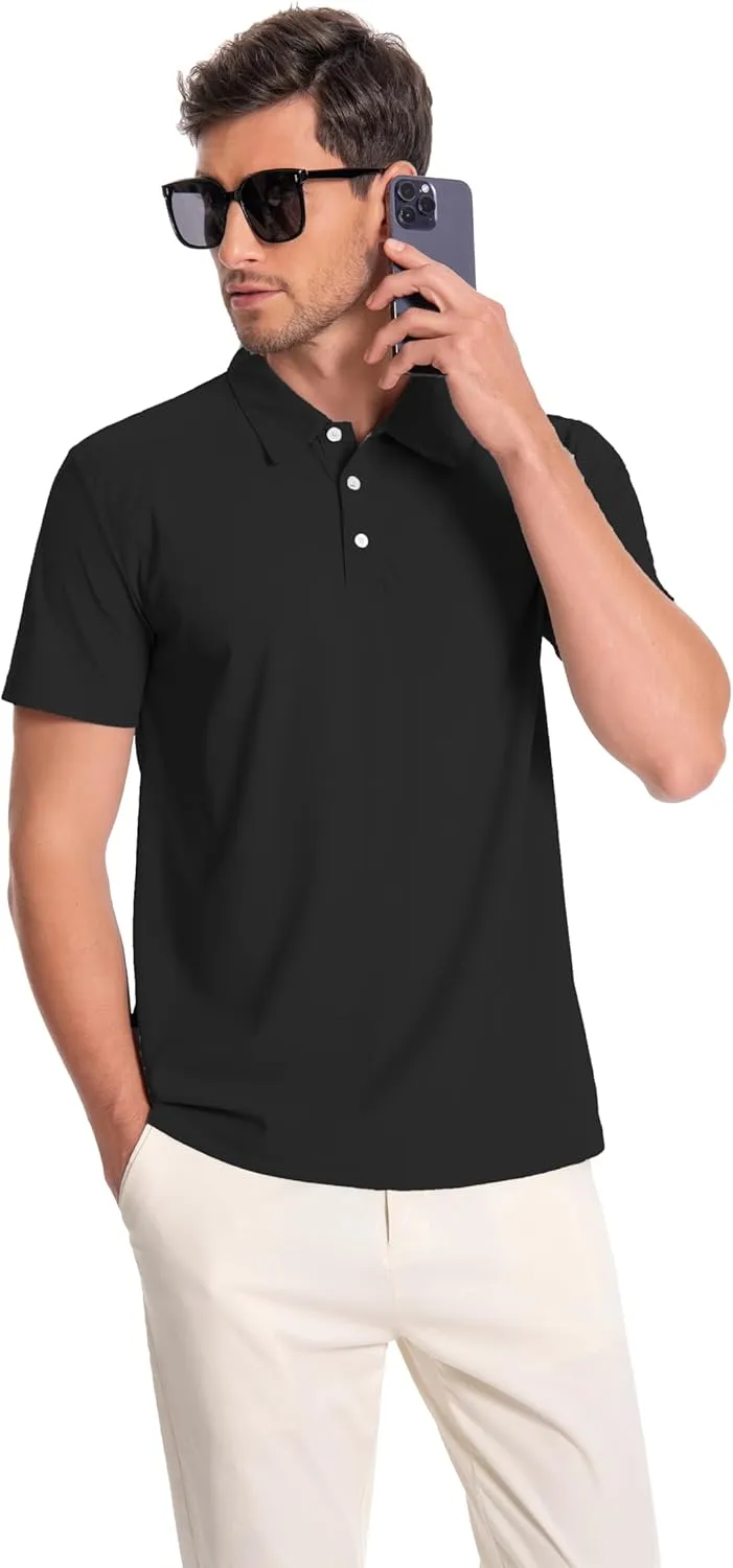 Mens Polo Shirts Collar Short Sleeve Golf Shirt Quicky Dry Moisture Wicking Lightweight Polo T-Shirt