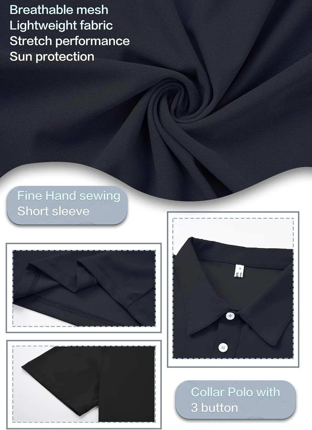 Mens Polo Shirts Collar Short Sleeve Golf Shirt Quicky Dry Moisture Wicking Lightweight Polo T-Shirt