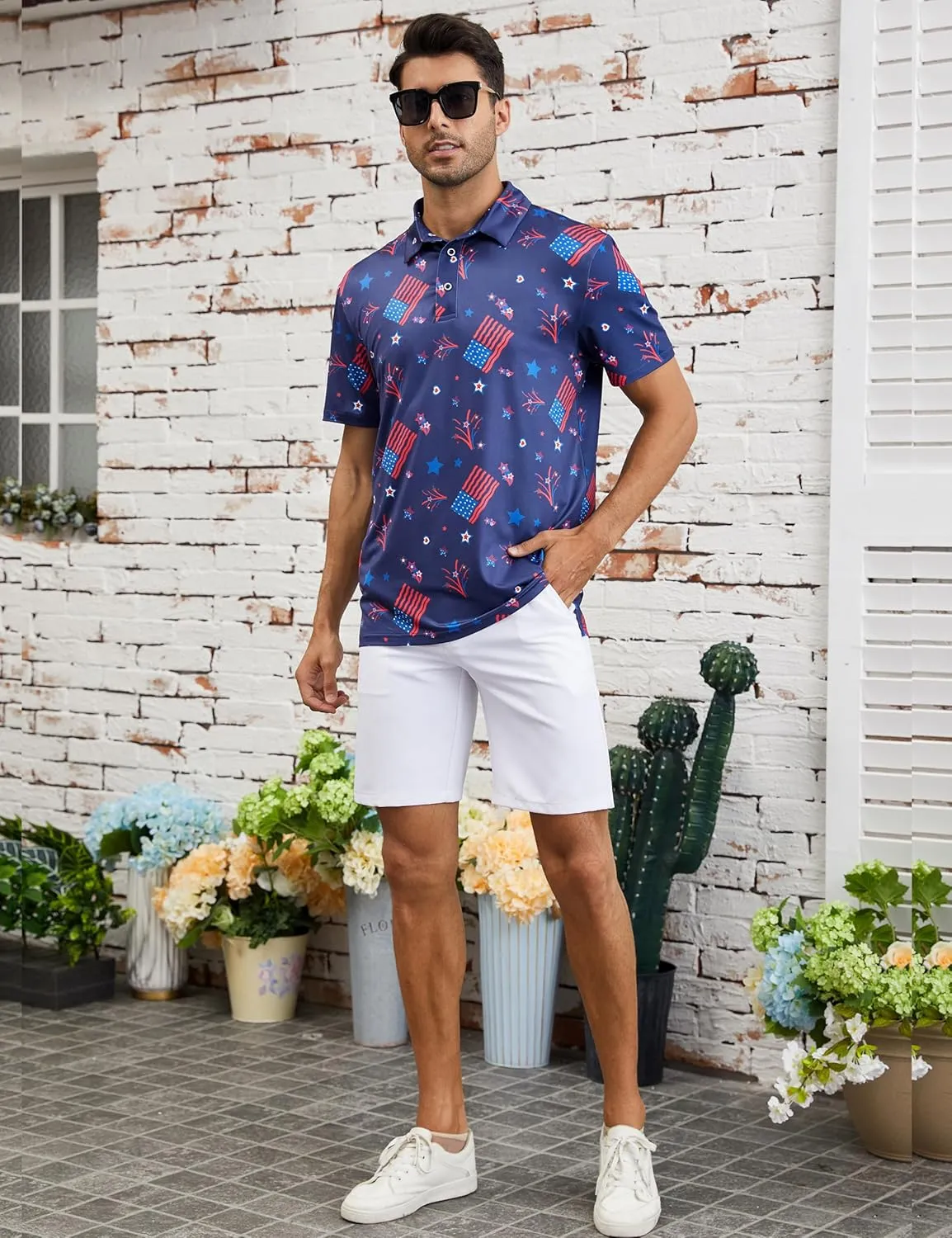 Mens Polo Shirts Short Sleeve Print Golf Shirts Gifts for Men
