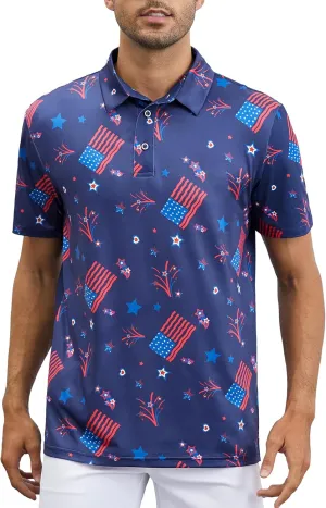 Mens Polo Shirts Short Sleeve Print Golf Shirts Gifts for Men