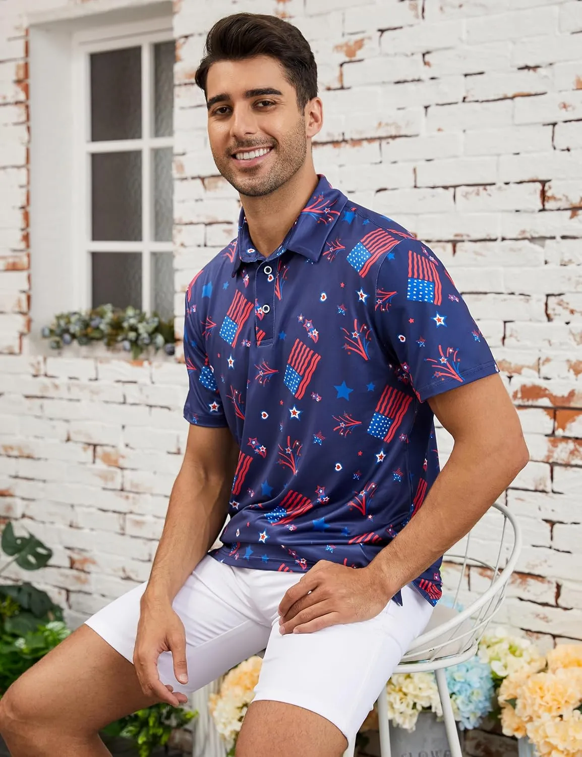 Mens Polo Shirts Short Sleeve Print Golf Shirts Gifts for Men