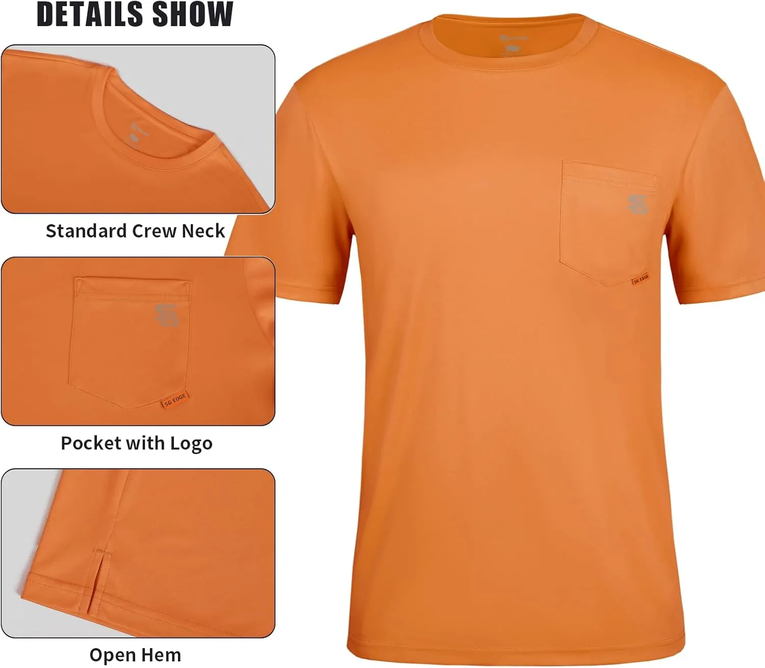 Men's Rash Guard Shirts UPF 50  Moisture Wicking Short Sleeve Chest Pocket Quick Dry Lightweight