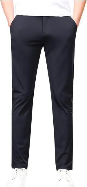 Mens Slim Fit Dress Pants Flat Front Straight Leg Formal Work Wrinkle Free Expandable Waist Casual Business Suit Pant