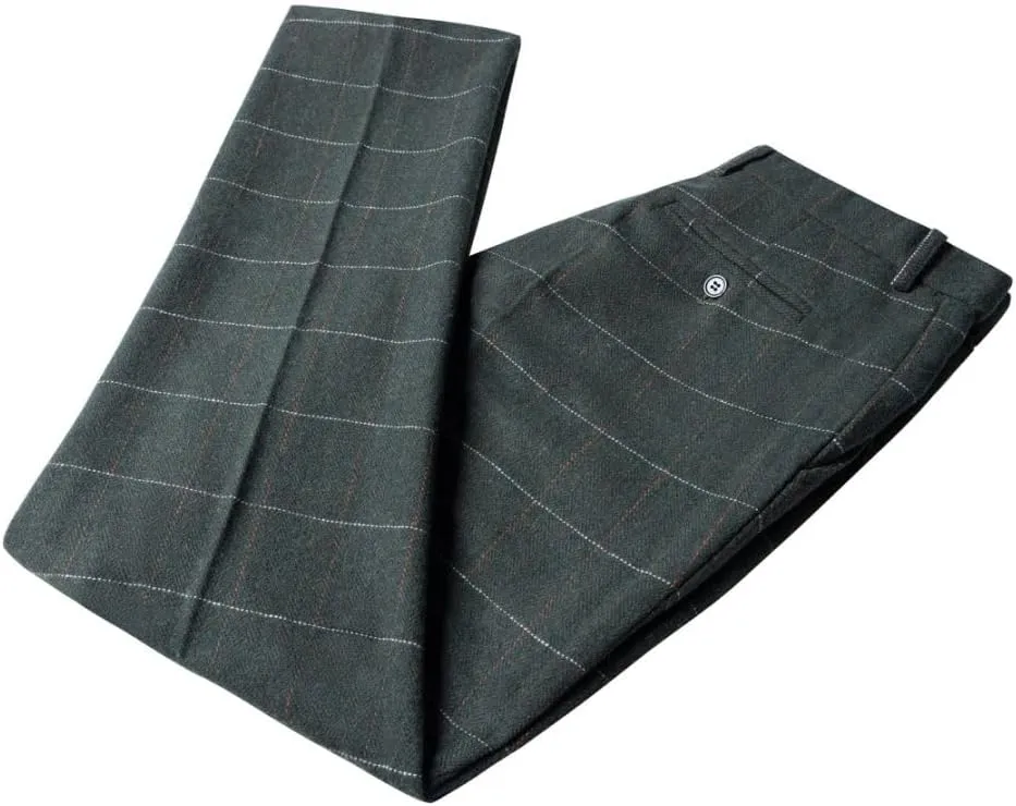 Mens Slim Fit Herringbone Tweed Wool Plaid Trousers Retro Dress Business Suit Pants