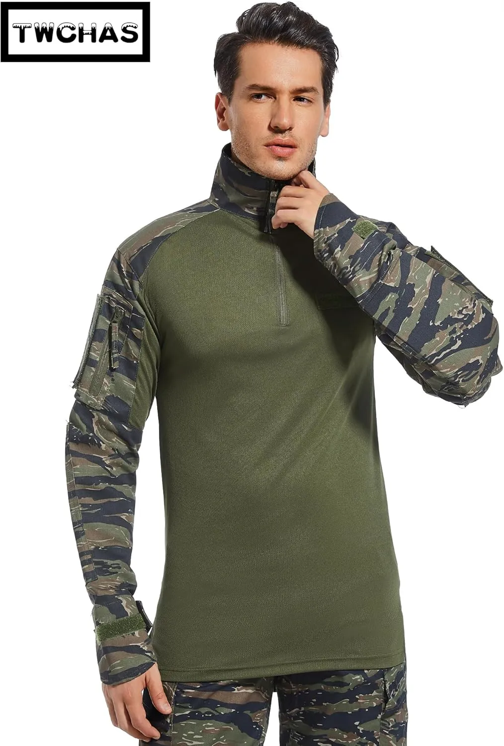 Mens Tactical Military Shirt 1/4 Zip Long Sleeve Slim Fit Military Combat Shirt with Pockets