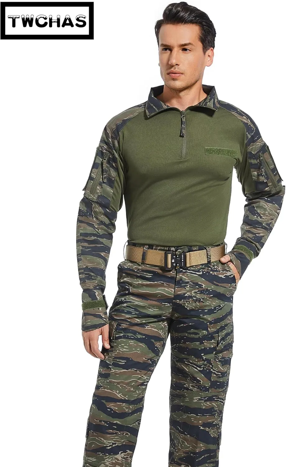 Mens Tactical Military Shirt 1/4 Zip Long Sleeve Slim Fit Military Combat Shirt with Pockets