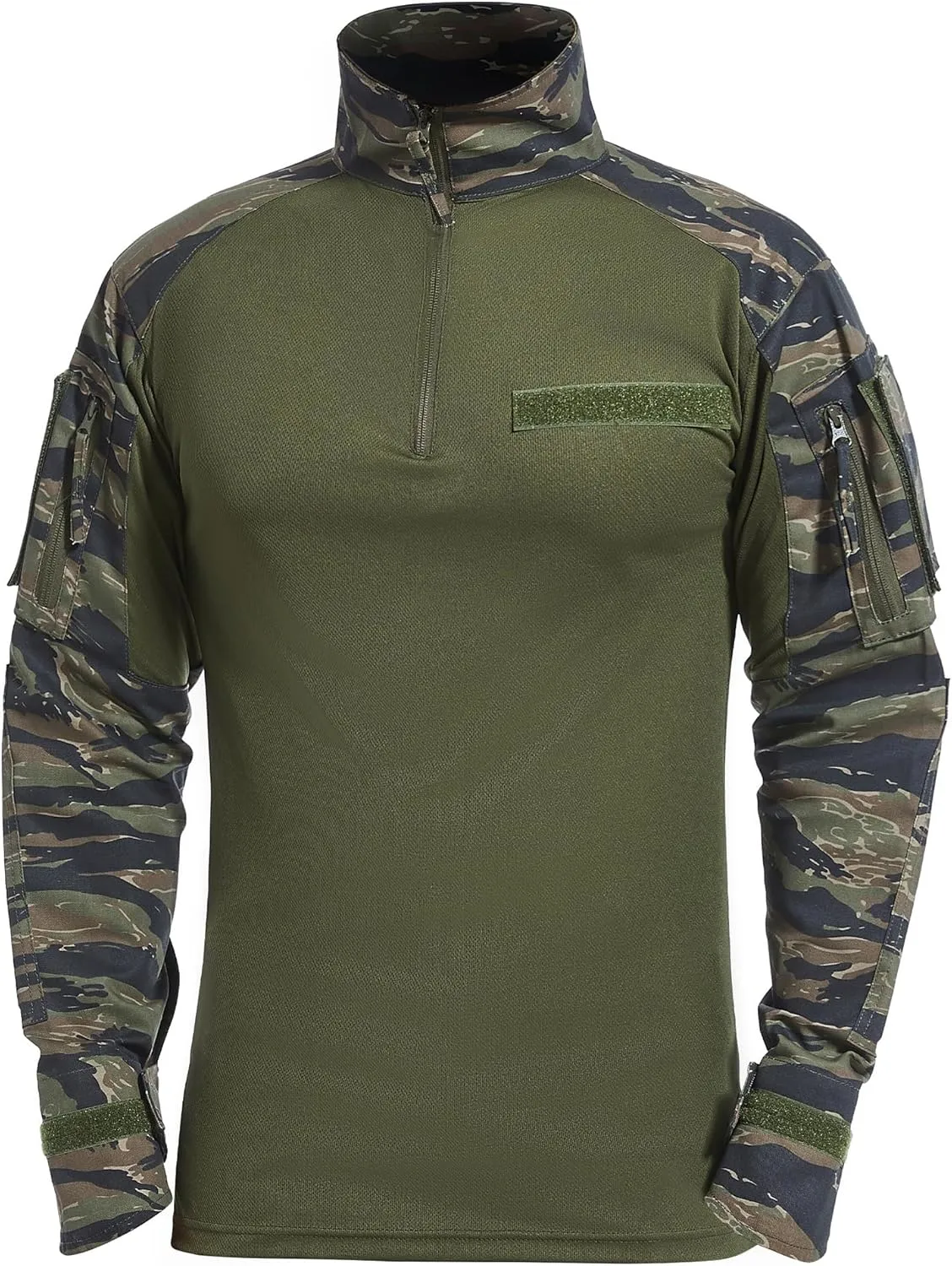 Mens Tactical Military Shirt 1/4 Zip Long Sleeve Slim Fit Military Combat Shirt with Pockets