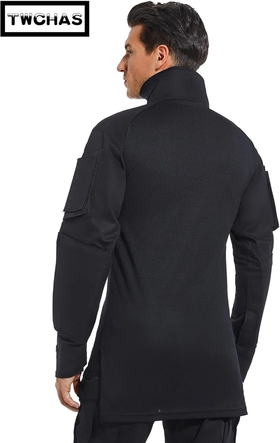 Mens Tactical Military Shirt 1/4 Zip Long Sleeve Slim Fit Military Combat Shirt with Pockets