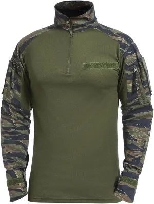 Mens Tactical Military Shirt 1/4 Zip Long Sleeve Slim Fit Military Combat Shirt with Pockets