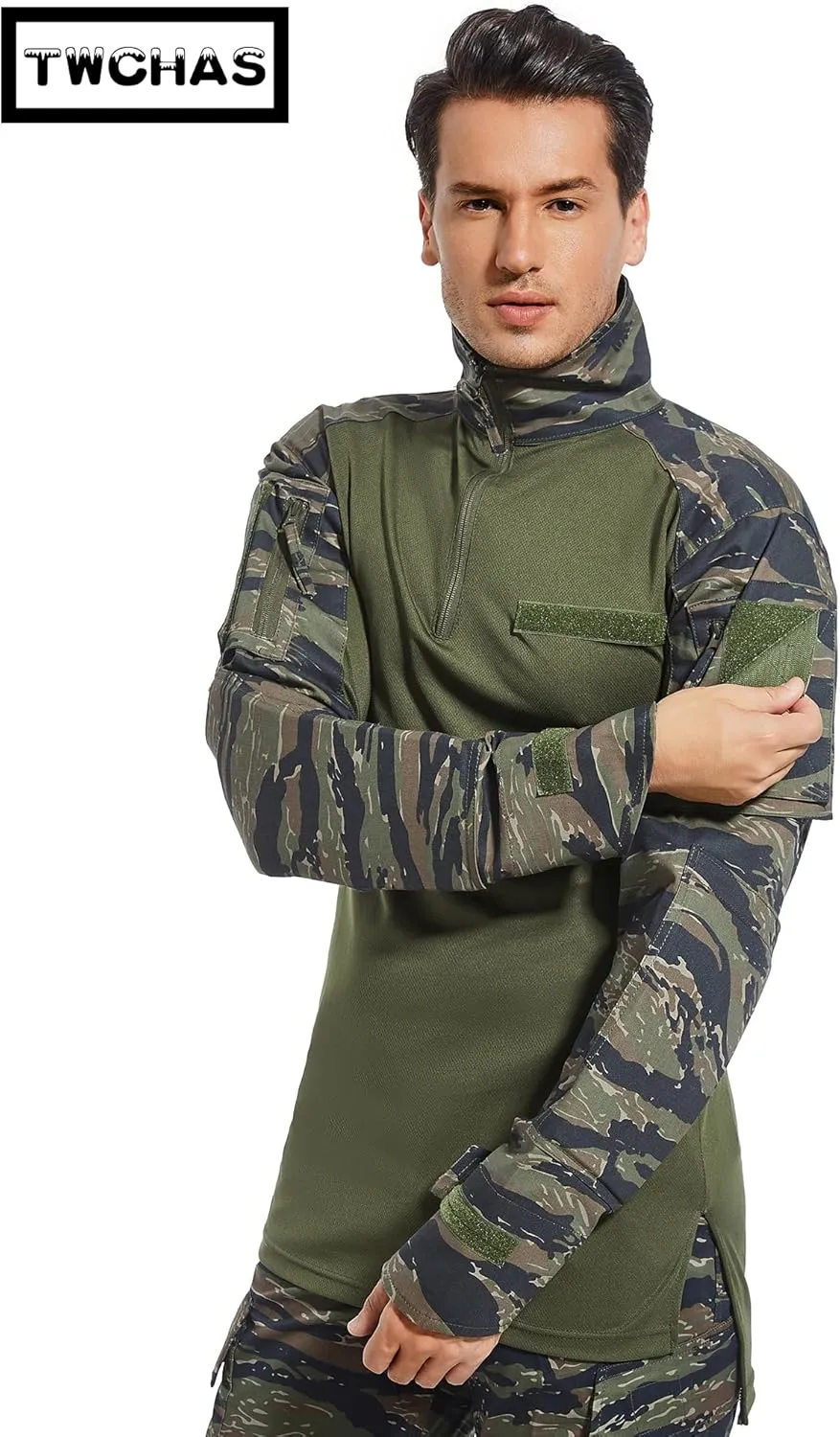 Mens Tactical Military Shirt 1/4 Zip Long Sleeve Slim Fit Military Combat Shirt with Pockets