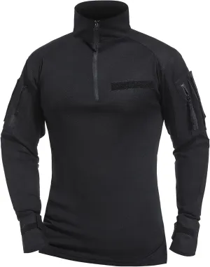 Mens Tactical Military Shirt 1/4 Zip Long Sleeve Slim Fit Military Combat Shirt with Pockets