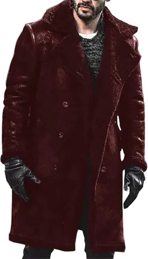 Mens Trench Coat Windbreaker Jacket Lamb Suede Coat Trench Lapel Long Jacket Soft Elegant Windbreaker Men's Trench