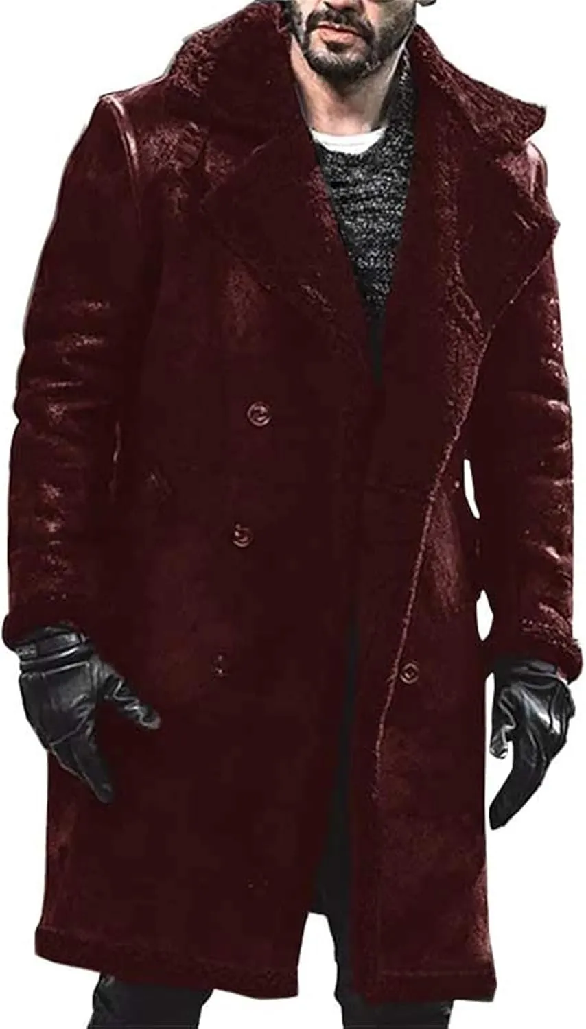 Mens Trench Coat Windbreaker Jacket Lamb Suede Coat Trench Lapel Long Jacket Soft Elegant Windbreaker Men's Trench