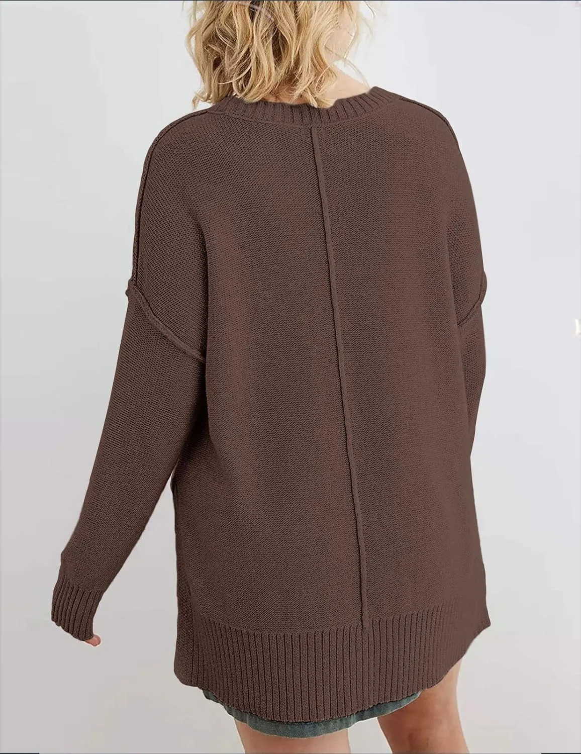 MEROKEETY Women's 2025 Fall Winter Casual Oversized Pullover Sweater Loose Crew Neck Long Sleeve Side Split Jumper Top