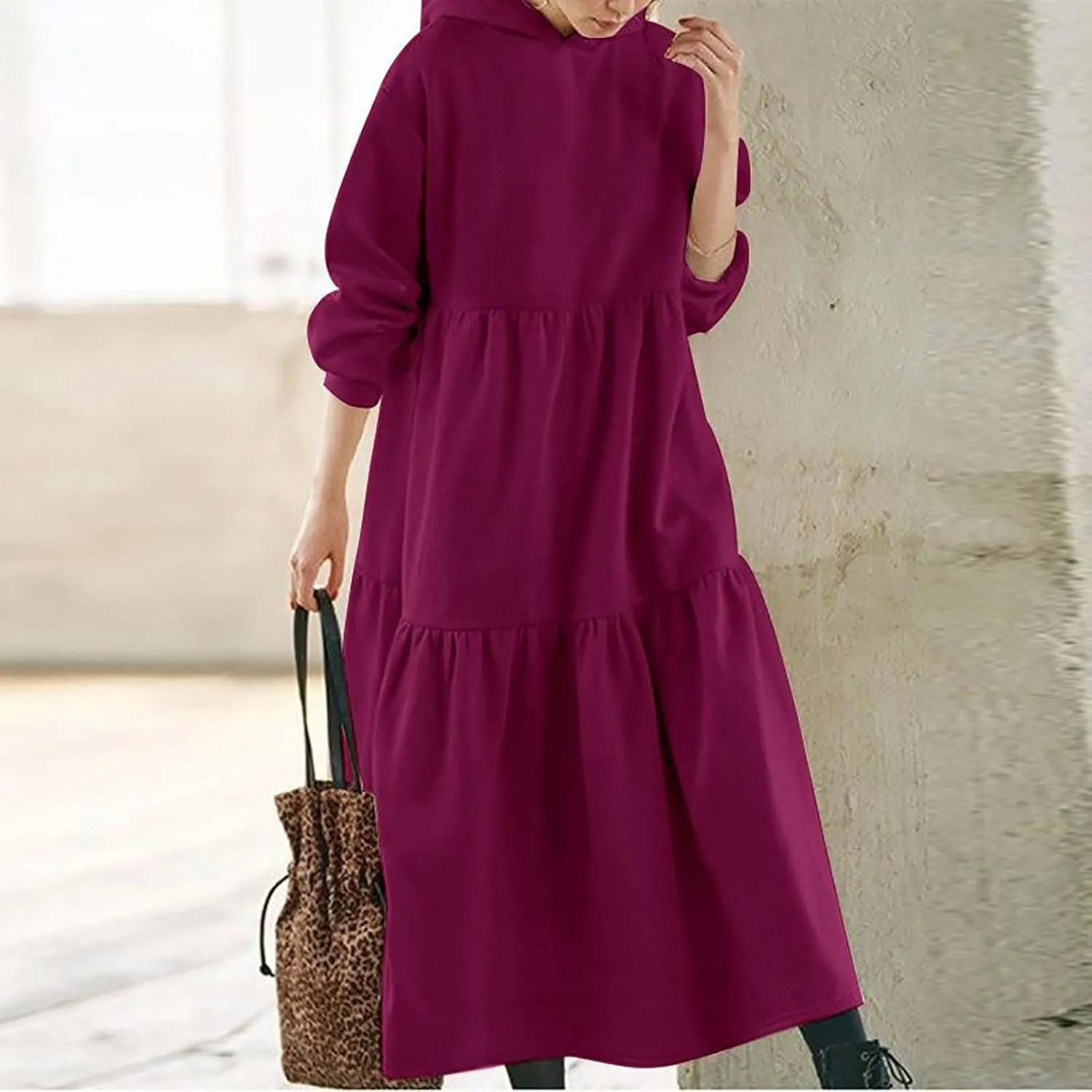 Micidad Womens Oversized Hoodie Dress Long Sleeve Hooded Sweatshirt Casual Lose Tiered Maxi Hoodie
