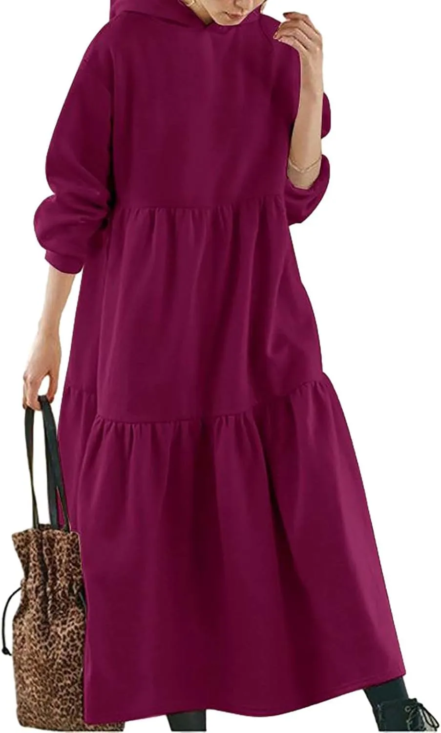 Micidad Womens Oversized Hoodie Dress Long Sleeve Hooded Sweatshirt Casual Lose Tiered Maxi Hoodie