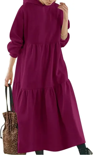 Micidad Womens Oversized Hoodie Dress Long Sleeve Hooded Sweatshirt Casual Lose Tiered Maxi Hoodie