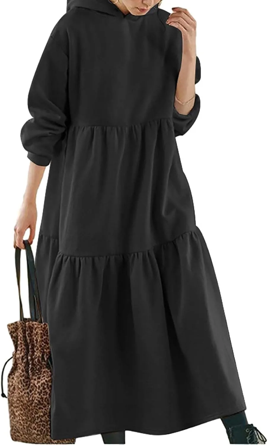Micidad Womens Oversized Hoodie Dress Long Sleeve Hooded Sweatshirt Casual Lose Tiered Maxi Hoodie