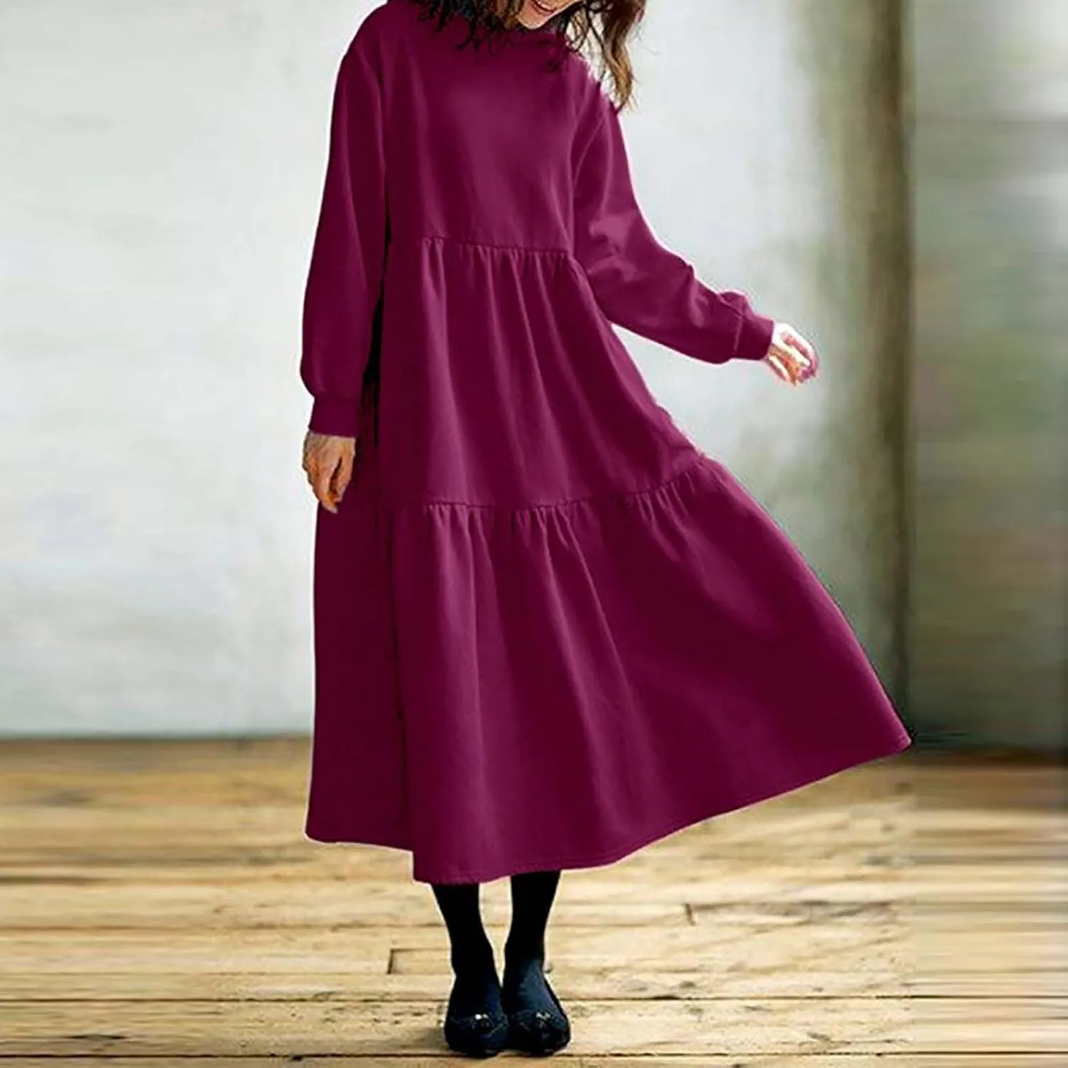 Micidad Womens Oversized Hoodie Dress Long Sleeve Hooded Sweatshirt Casual Lose Tiered Maxi Hoodie