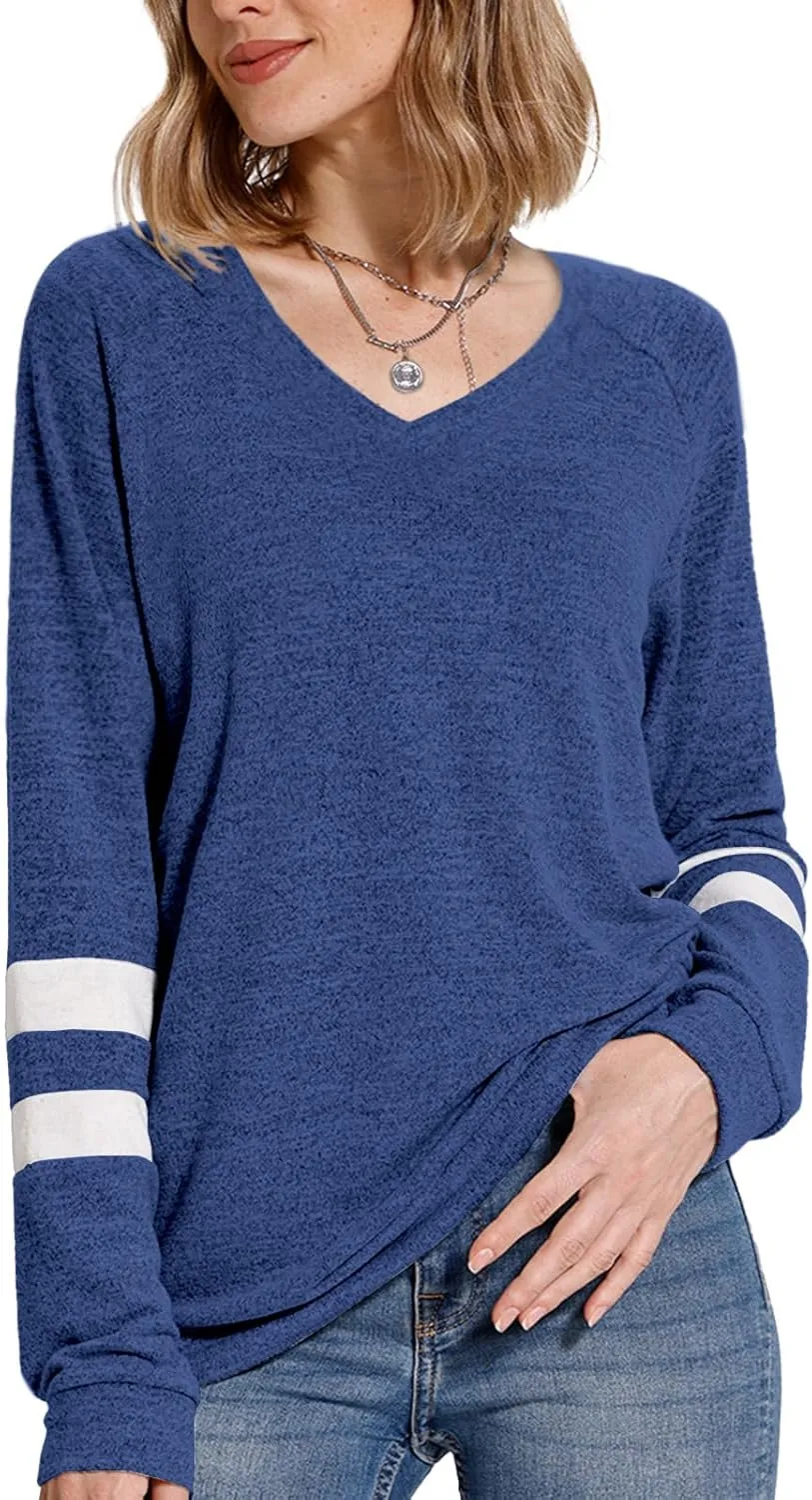MixShe Womens Tops Fall Fashion Sweatshirt for Women Sweaters V Neck Long Sleeve Shirts Trendy Clothes