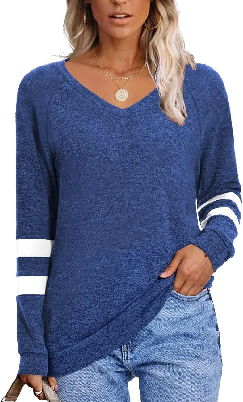 MixShe Womens Tops Fall Fashion Sweatshirt for Women Sweaters V Neck Long Sleeve Shirts Trendy Clothes