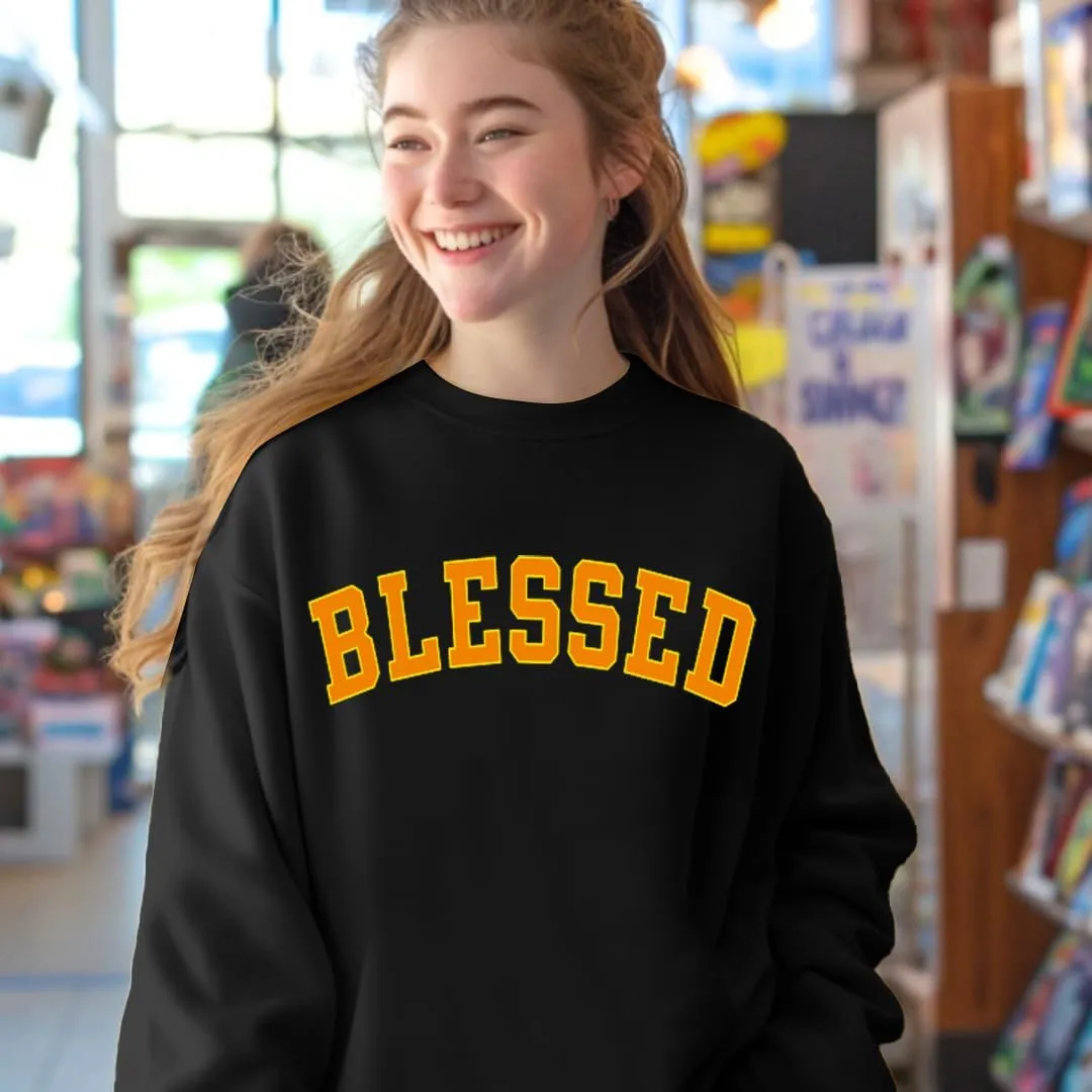 MNLYBABY Oversized Blessed Sweatshirt Women: Christian Shirt Blessed Chenille Pullover Fall Long Sleeve Tops
