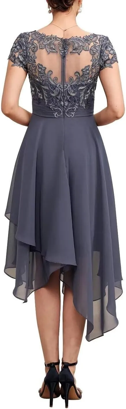 Mother of The Bride Dresses for Wedding Lace Appliques Formal Dress for Women Chiffon Asymmetrica Party Gowns RO68