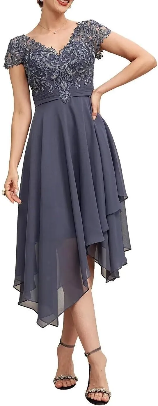Mother of The Bride Dresses for Wedding Lace Appliques Formal Dress for Women Chiffon Asymmetrica Party Gowns RO68