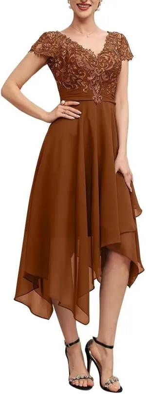 Mother of The Bride Dresses for Wedding Lace Appliques Formal Dress for Women Chiffon Asymmetrica Party Gowns RO68